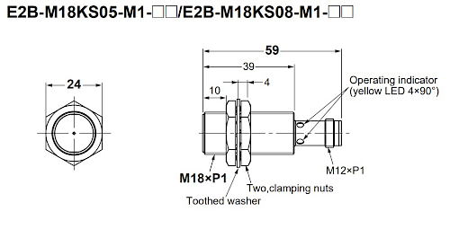 Omron E2B-M18KS08-M1-B2 M18 8mm Flat Head PNP NC M12 Inductive Sensor with 4 Pin Connector
