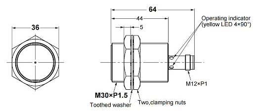 Omron E2B-M30KS15-M1-B2 M30 15mm Flat Head PNP NC M12 Inductive Sensor with 4 Pin Connector