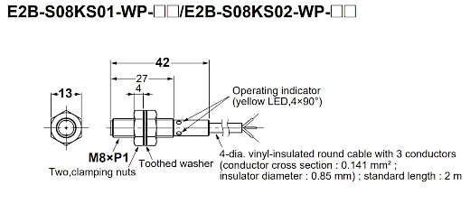 Omron E2B-S08KS02-WP-B1 M8 2mm Düz Kafa PNP NO 2 Metre Kablolu Endüktif Sensör
