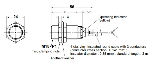 Omron E2B-M18KS08-WP-B1 M18 8mm Düz Kafa PNP NO 2 Metre Kablolu Endüktif Sensör