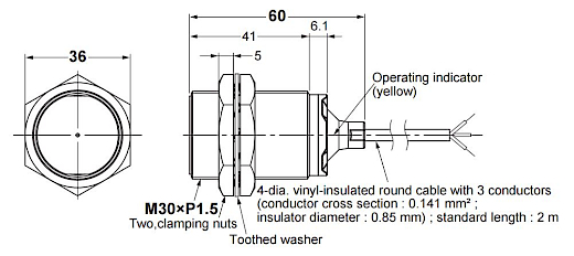 Omron E2B-M30KS15-WP-B1 M30 15mm Düz Kafa PNP NO 2 Metre Kablolu Endüktif Sensör
