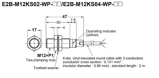 Omron E2B-M12KS04-WP-B2 M12 4mm Düz Kafa PNP NC 2 Metre Kablolu Endüktif Sensör