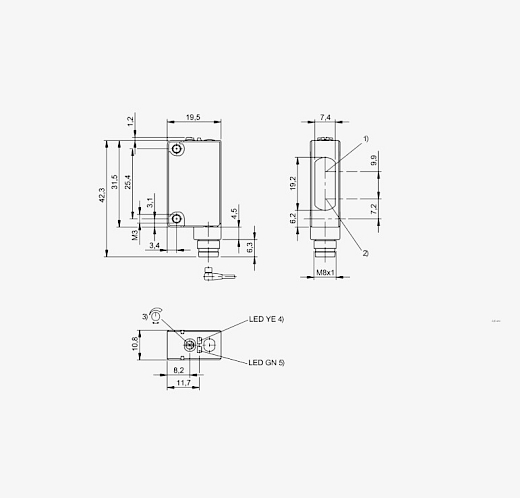 Balluff BOS012E 0...4mm PNP NO M8 Retro-Reflective Optical Sensor with 4-Pin Connector
