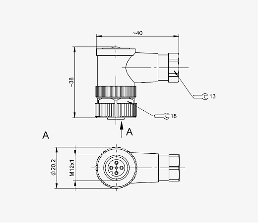 Balluff BCC06ZA M12x1 4 Pin 90° Female A-Coded Connector