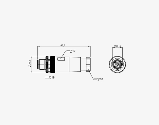 Balluff BCC06EY M12x1 5 Pin Düz Erkek A-Coded Konnektör