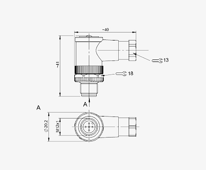 Balluff BCC06ZK M12x1 5 Pin 90° Male A-Coded Connector