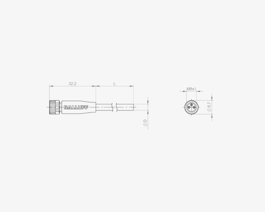 Balluff BCC02NY M8x1 3 Pin Düz Dişi A-Coded 10 Metre PVC Konnektörlü Kablo
