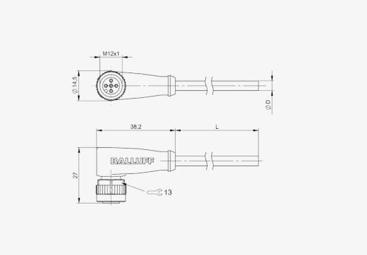 Balluff BCC036R M12x1 4 Pin 90° Dişi A-Coded 10 Metre PVC Konnektörlü Kablo