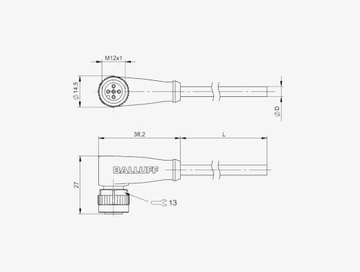 Balluff BCC036H M12x1 4 Pin 90° Dişi A-Coded 5 Metre PVC Konnektörlü Ledli Kablo