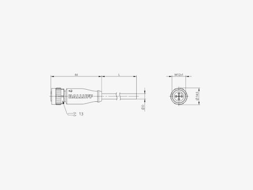 Balluff BCC08FE M12x1 5 Pin Düz Dişi A-Coded 2 Metre PUR Konnektörlü Kablo