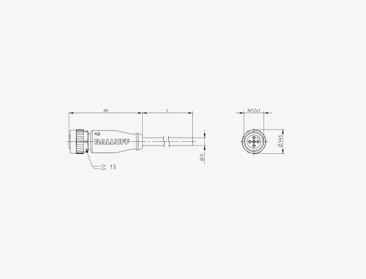Balluff BCC0AT5 M12x1 5 Pin Straight Female A-Coded 5 Meter Cable with PVC Connector