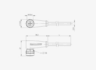 Balluff BCC08F9 M12x1 5 Pin 90° Dişi A-Coded 2 Metre PUR Konnektörlü Kablo