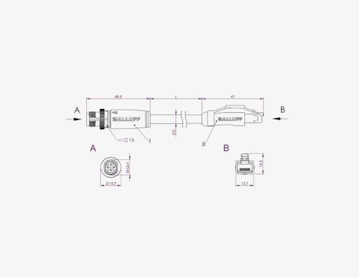 Balluff BCC0JF0 M12x1 4 Pin Straight Male D-Coded + RJ45 2 Meter PUR Communication Cable