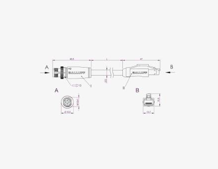 Balluff BCC0JF1 M12x1 4 Pin Straight Male D-Coded + RJ45 3 Meter PUR Communication Cable