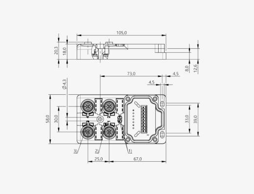 Balluff BPI007A 4 Port M12x1 4 Pin PNP Terminal Connection Passive Sensor Island 1xQMax:8A - 2xQMax:16A