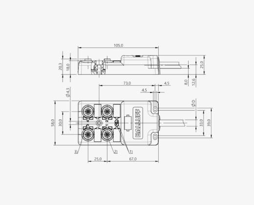 Balluff BPI009P 4 Port M12x1 4 Pin PNP 3 Metre PUR Kablolu Pasif Sensör Adası QMax:8A