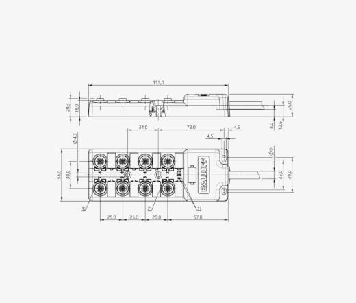 Balluff BPI0091 8 Port M12x1 4 Pin PNP 5 Meter PUR Cable Passive Sensor Island QMax:8A