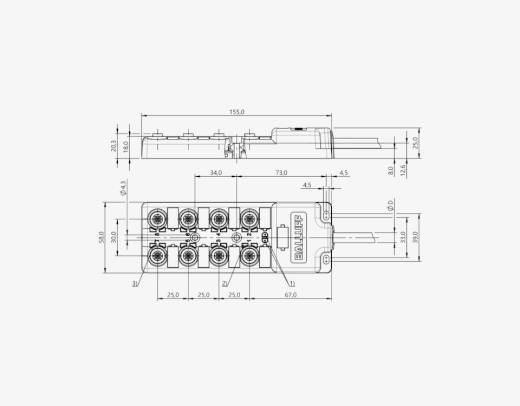 Balluff BPI0093 8 Port M12x1 4 Pin PNP 15 Meter PUR Cable Passive Sensor Island QMax:8A