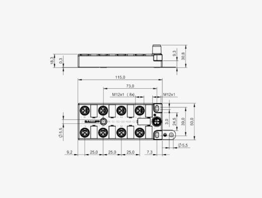 Balluff BNI005U 8 Port M12x1 Black Line Black Clear Plastic Housing IO Link Output Slave Module QMax:4A