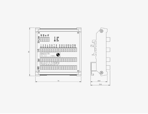 Balluff BNI007R Black Line Plastic Housing 16x4 Pin PNP Screwless Terminal Block Snap IO Link Output Slave Module QMax:1.6A